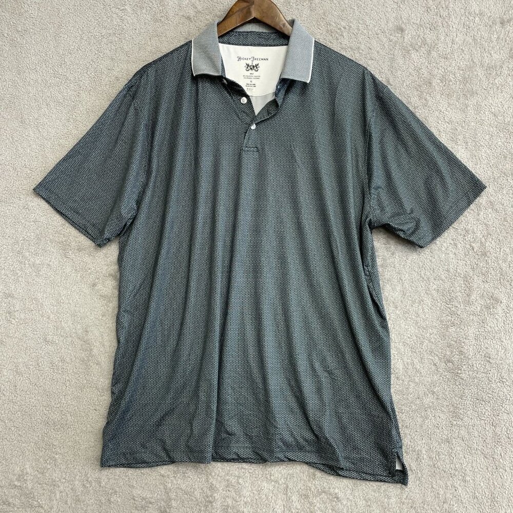 NWOT Hickey Freeman Men's XL Golf Polo Shirt Gray Diamond Pattern Polyester - Picture 2 of 7